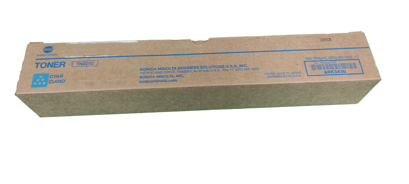 Genuine Konica Minolta Cyan Toner Cartridge |  A8K3430 | TN-221C | Bizhub C227, C287