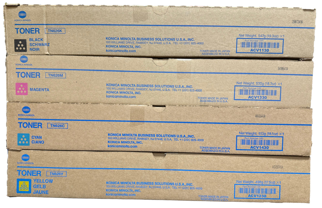 Genuine Konica Minolta TN626 Set | CMYK | ACV1130, ACV1230, ACV1330, ACV1430