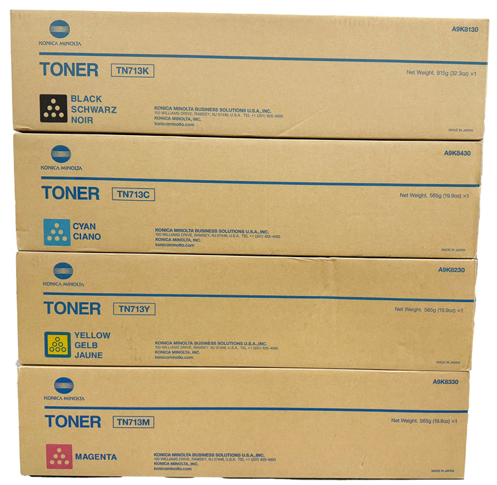 Genuine Konica Minolta TN-713 Set | CMYK | A9K8330, A9K8230, A9K8430, A9K8130