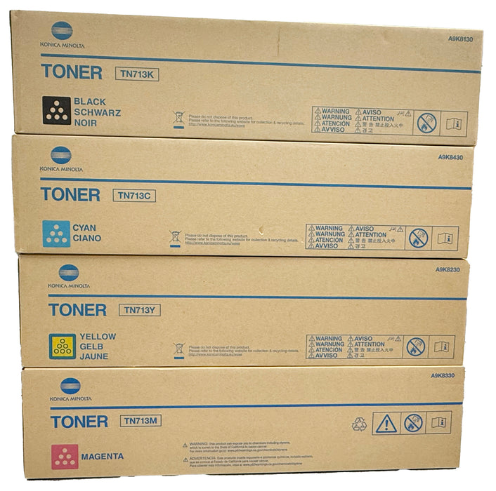 Genuine Konica Minolta TN-713 Set | CMYK | A9K8330, A9K8230, A9K8430, A9K8130
