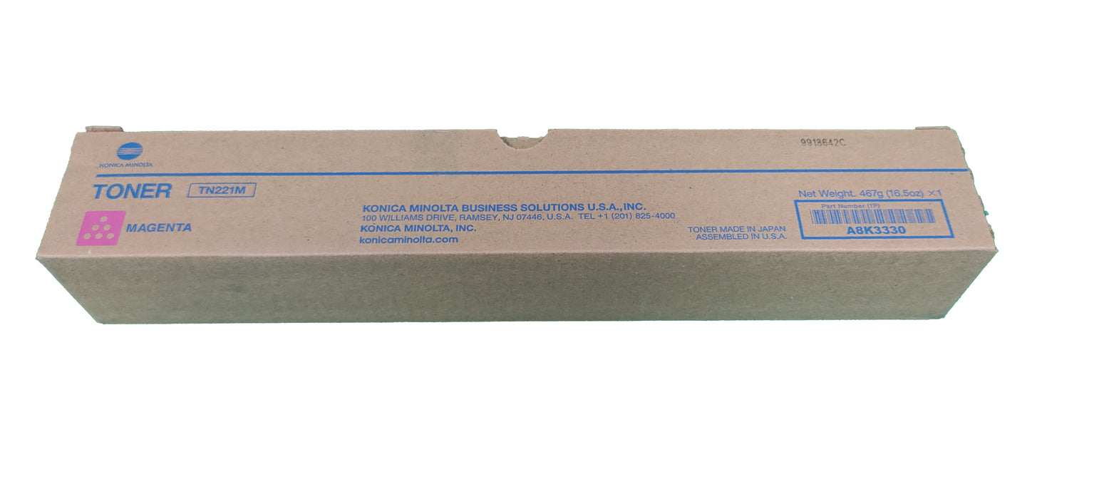 Genuine Konica Minolta Magenta Toner Cartridge |  A8K3330 | TN-221M | Bizhub C227, C287